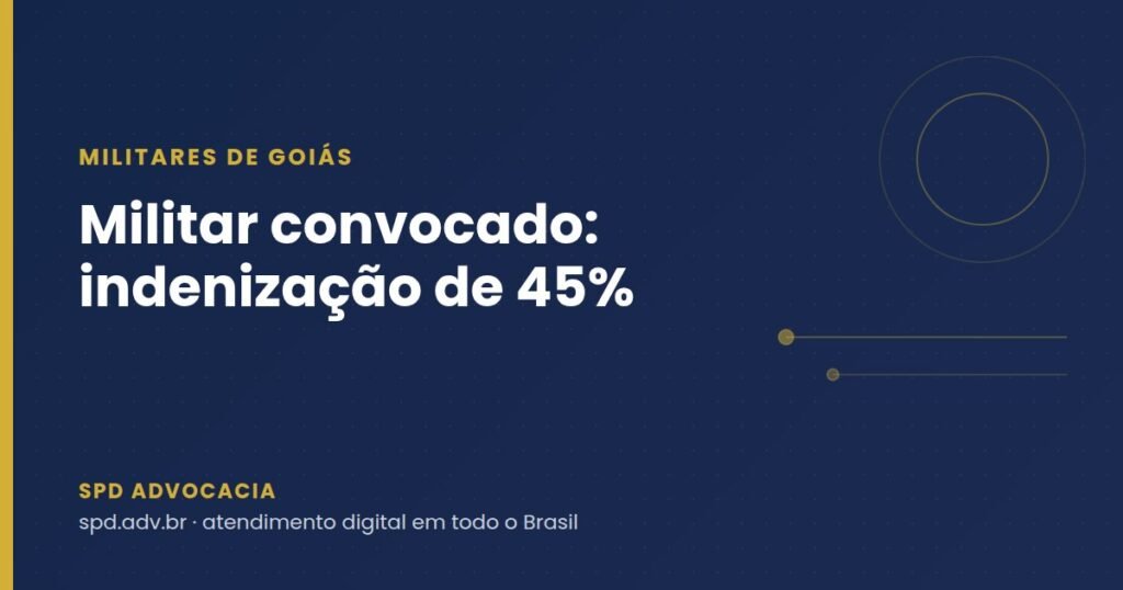 Militar da reserva convocado em Goiás: indenização de 45% por até 48 meses